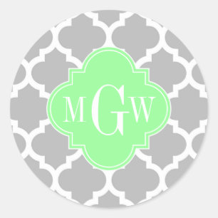 Sticker Rond Gris Blanc Marocain #5 Mint Grn 3 Monogramme initi