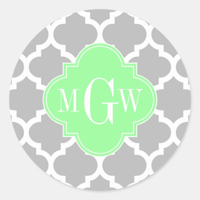 Sticker Rond Gris Blanc Marocain #5 Mint Grn 3 Monogramme initi (Devant)