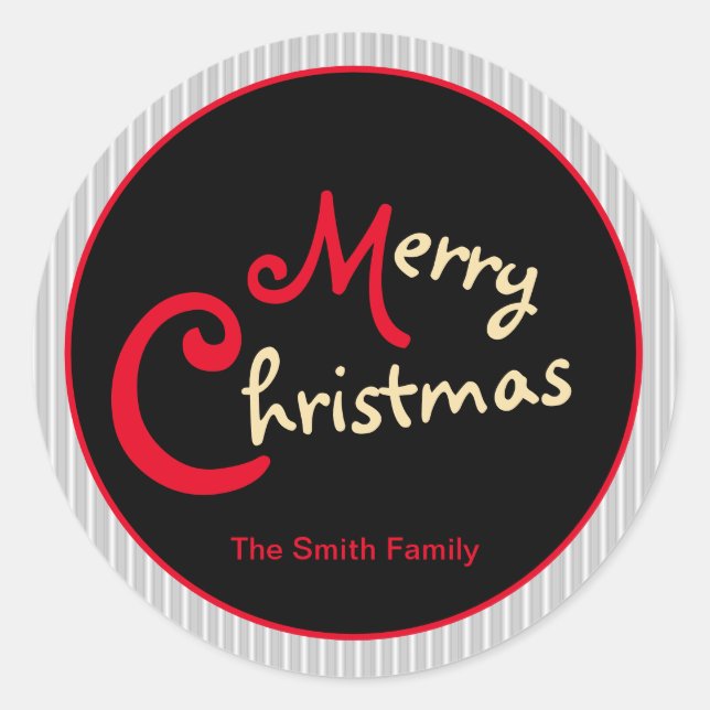 Sticker Rond Gris blanc rayé rouge Bow sur noir (Devant)