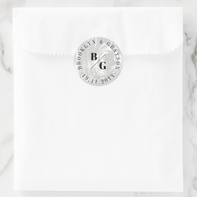 Sticker Rond Gris blanc Texture rustique de grain de bois Maria (Sac)