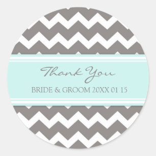 Sticker Rond Gris Bleu Chevron Merci Mariage Faveur Tags