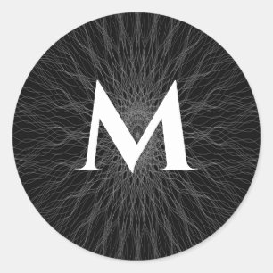 Sticker Rond Gris fil ondes noir monogramme