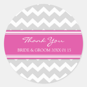 Sticker Rond Gris Hot rose Chevron Merci Mariage Favor Tags