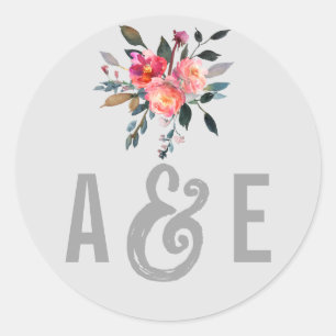 Sticker Rond Gris moderne Phoques d'enveloppes Mariages à fle