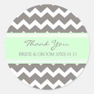 Sticker Rond Gris Monnaie Chevron Merci Mariage Faveur Tags