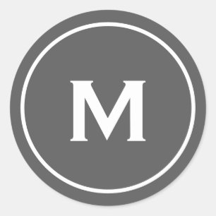 Sticker Rond Gris Monogramme moderne minimaliste