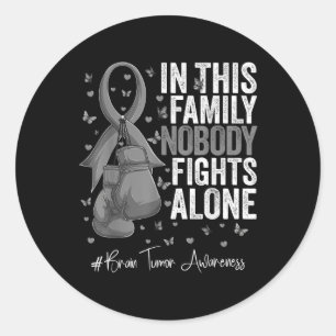 Sticker Rond Gris Ribbon Survivant Fighter Cerveau Tumeur Sensi