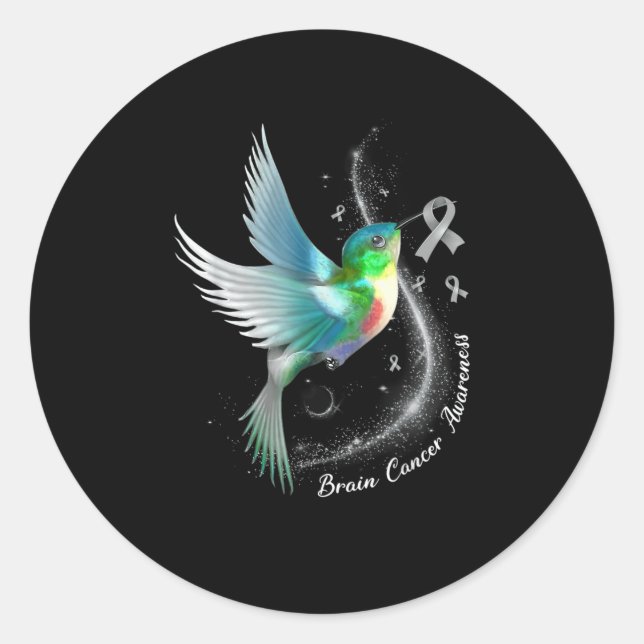 Sticker Rond Gris Ruban Humminbird Cerveau Cancer Sensibilisati (Devant)
