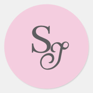 Sticker Rond Gris script initial monogramme rose