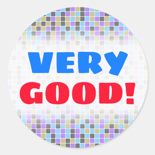 Sticker Rond Gris, Violet, Beige, Carré Bleu/Carreaux Motif (Devant)