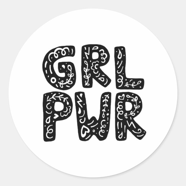 Sticker Rond GRL PWR Girl Power Typography Art (Devant)