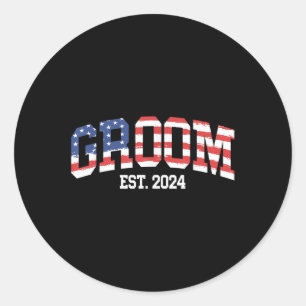 Sticker Rond Groom Bride nous Drapeau 4 juillet Mariage Couples