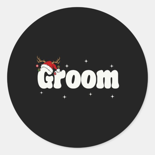 Sticker Rond Groom Bride Père Noël Couples tenues de Noël Xmas  (Devant)