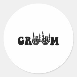 Sticker Rond Groom Bride squelette gothique Halloween Mariage B