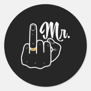 Sticker Rond Groom Juste Marié Mariage Lune de miel Anneau Doig