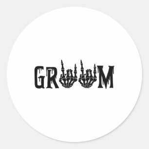 Sticker Rond Groom Skeleton mariée main Halloween Mariage Bache