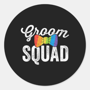 Sticker Rond Groom Squat Chemise Lgbt Pride Mariage Gay Bachelo