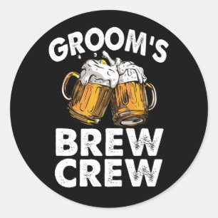 Sticker Rond Groom's Brew Crew Funny Groomsmen Bachelor Party