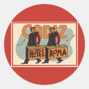 Sticker Rond Grooms d'hôtel vintage Hotel Roma, Cadiz, Espagne