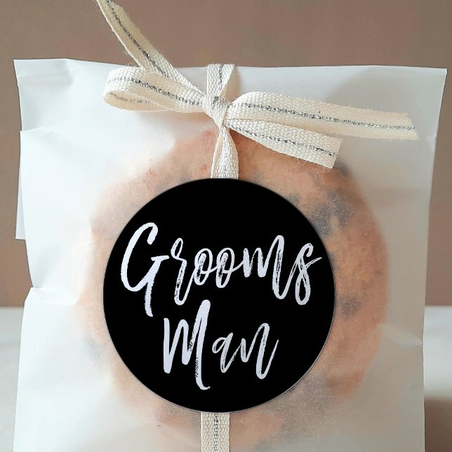Sticker Rond Groomsmen | Style de script Mariage noir (Créateur téléchargé)