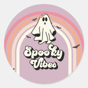 Sticker Rond groovy Ghost rétro Halloween Vibes d'anniversaire 
