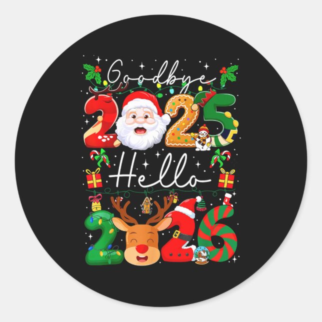 Sticker Rond Groovy Goodbye 2025 Hello 2026 Happy New Years Eve (Devant)
