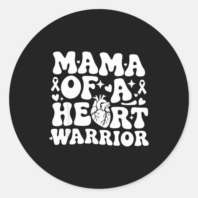 Sticker Rond Groovy Mama Of A Heart Warrior Chd Awareness Heart (Devant)
