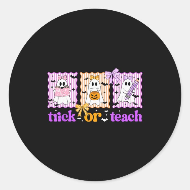 Sticker Rond Groovy Teacher Halloween Trick Or Teach Ghost Men  (Devant)