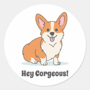 Sticker Rond Gros Chiot Corgi - Hey Corgeous