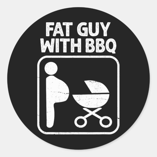 Sticker Rond Gros gars avec barbecue (Devant)