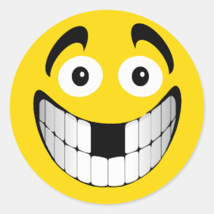 Sticker Rond Gros Grin jaune avec dents manquantes