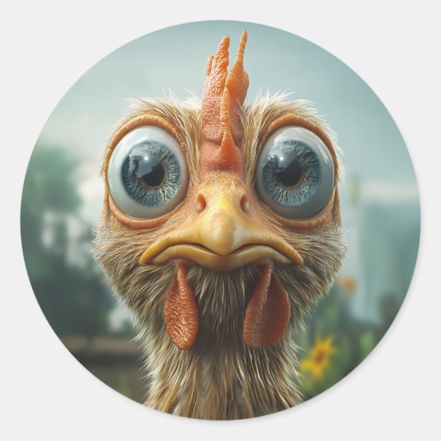 Sticker Rond Gros Gros Jeu De Poulet Drôle (Devant)