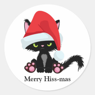 Sticker Rond Gros Grumpy Chat Noir Noël