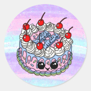 Sticker Rond Gros Joyeux Anniversaire Whimsical Main dessiné Gâ
