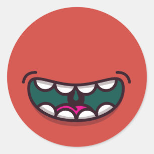 Sticker Rond Gros Monstre De Bouche Drôle.