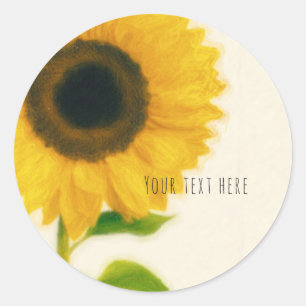 Sticker Rond Gros Tournesol Peint Rustique Pays Chic Favoriser