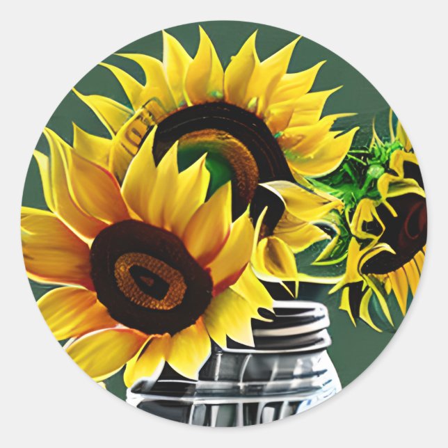 Sticker Rond Gros tournesols en verre Mason Jar Art (Devant)