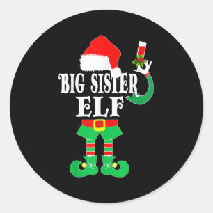 Sticker Rond Grosse Soeur de Noël ELF Xmas Pajama Matchin