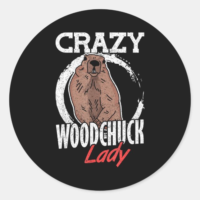 Sticker Rond Ground Hog Crazy Woodchuck Lady  (Devant)
