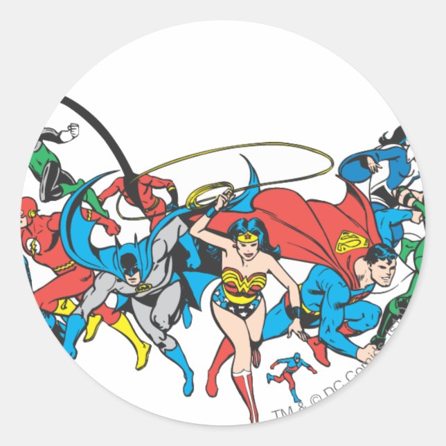 Sticker Rond Groupe 2 de la Ligue de la justice de l'Amérique (Devant)