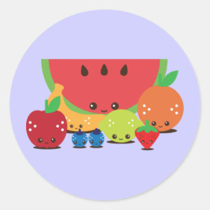 Sticker Rond Groupe de fruits de Kawaii