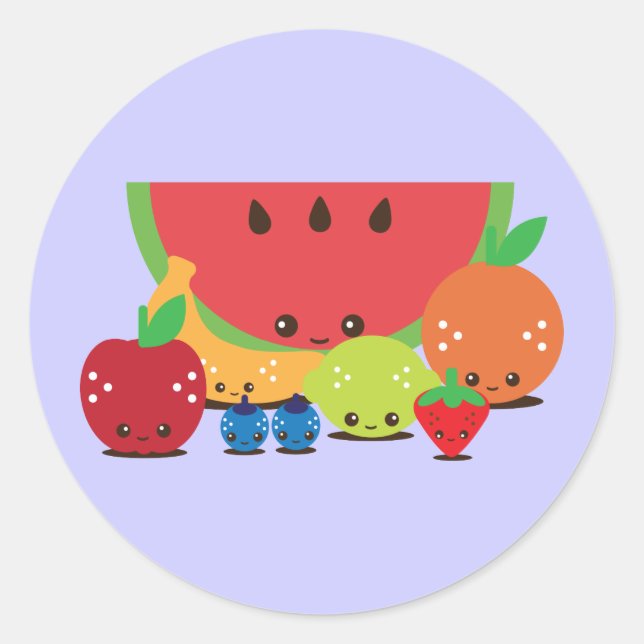 Sticker Rond Groupe de fruits de Kawaii (Devant)