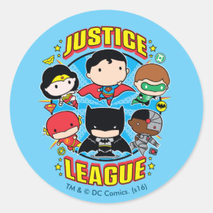 Sticker Rond Groupe de la Ligue de la justice de Chibi
