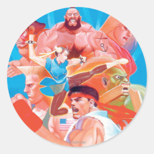 Sticker Rond Groupe de Street Fighter 2 Ryu