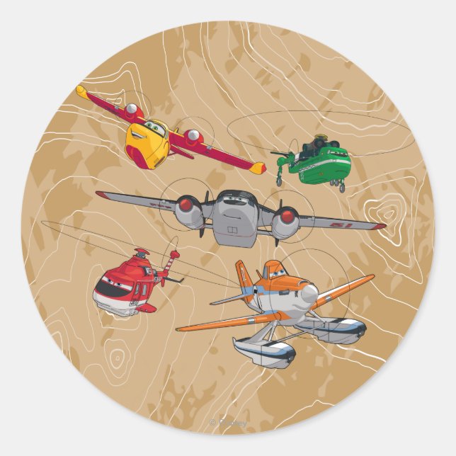 Sticker Rond Groupe Planes (Devant)