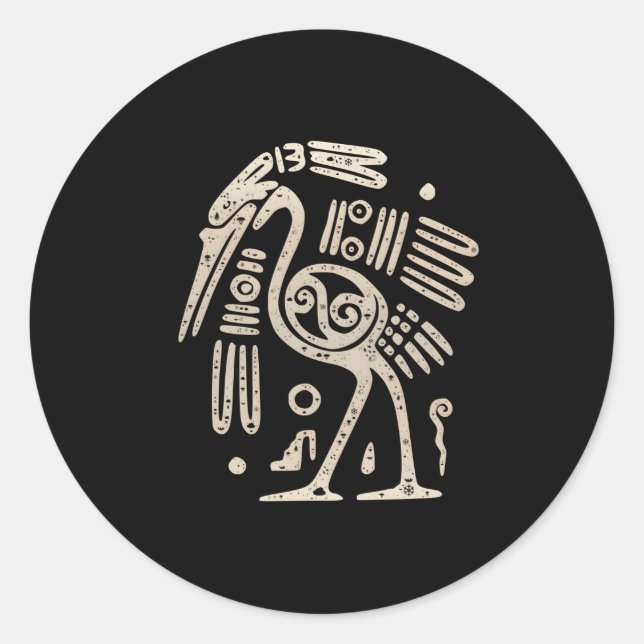Sticker Rond Grue de héron indienne maya Abstraite tribale anci (Devant)