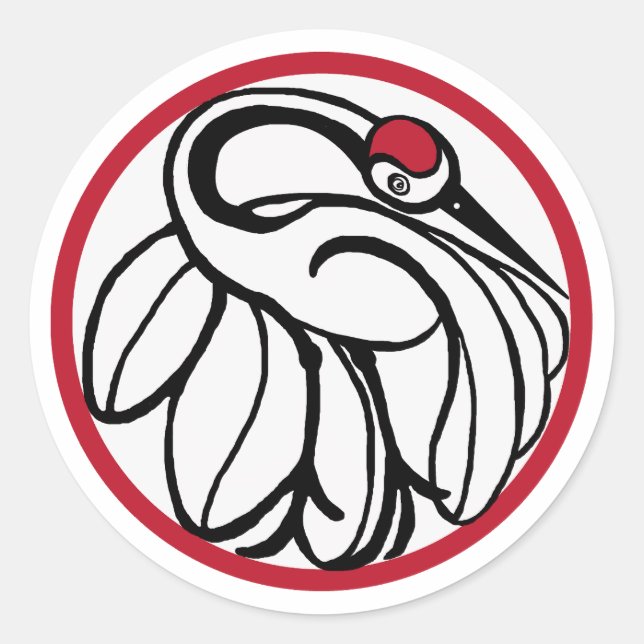 Sticker Rond Grue japonaise Tancho (Devant)