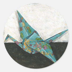 Sticker Rond Grue Origami aux motifs floraux