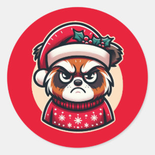 Sticker Rond Grumpy Christmas Chat - Ambiance festive amusante