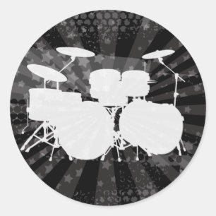 Sticker Rond Grunge Drums Black Burns